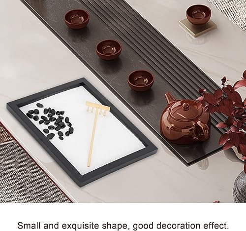 Miniatura 2 de HEEPDD Jardín de arena zen, 8.5 x 6.9 x 0.6 pulgadas, escritorio de playa blanca, mini jardín zen con rastrillo para decoración de escritorio de