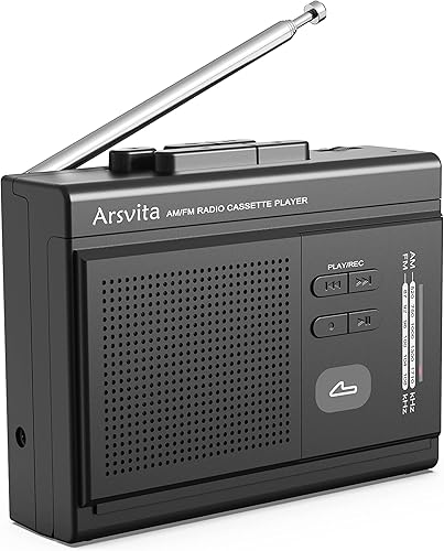 Arsvita Reproductor de casete y grabadora portátil, convertidor digital de casete a MP3, cinta de radio AMFM, compatible con tarjeta Micro SD (16 GB