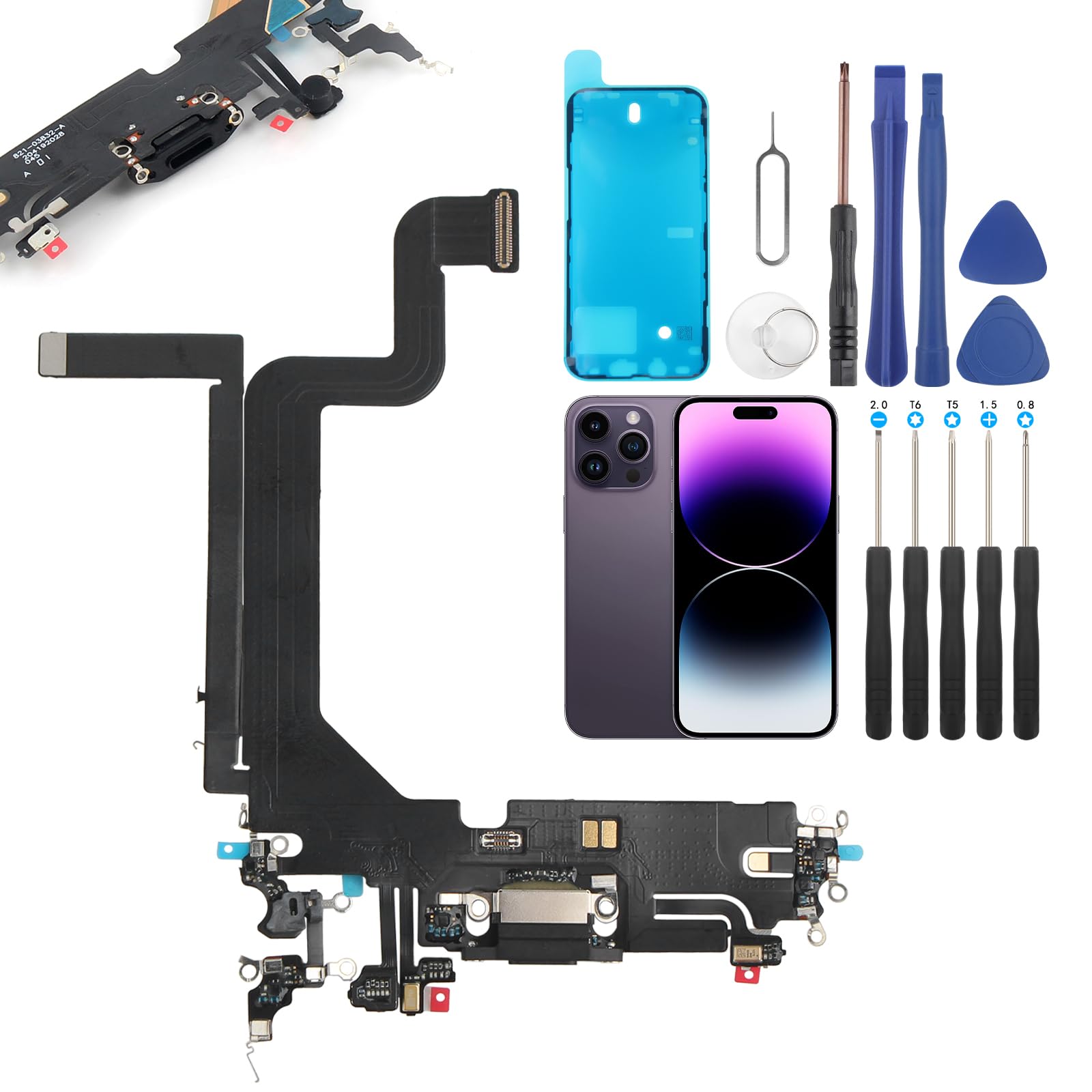 YHX-US Charging Port Replacement for iPhone 14 Pro Max USB Dock Connector Flex Cable Microphone Replacement for iPhone 14 Pro Max A2894 A2651 A2893 A2895 with Repair Tools