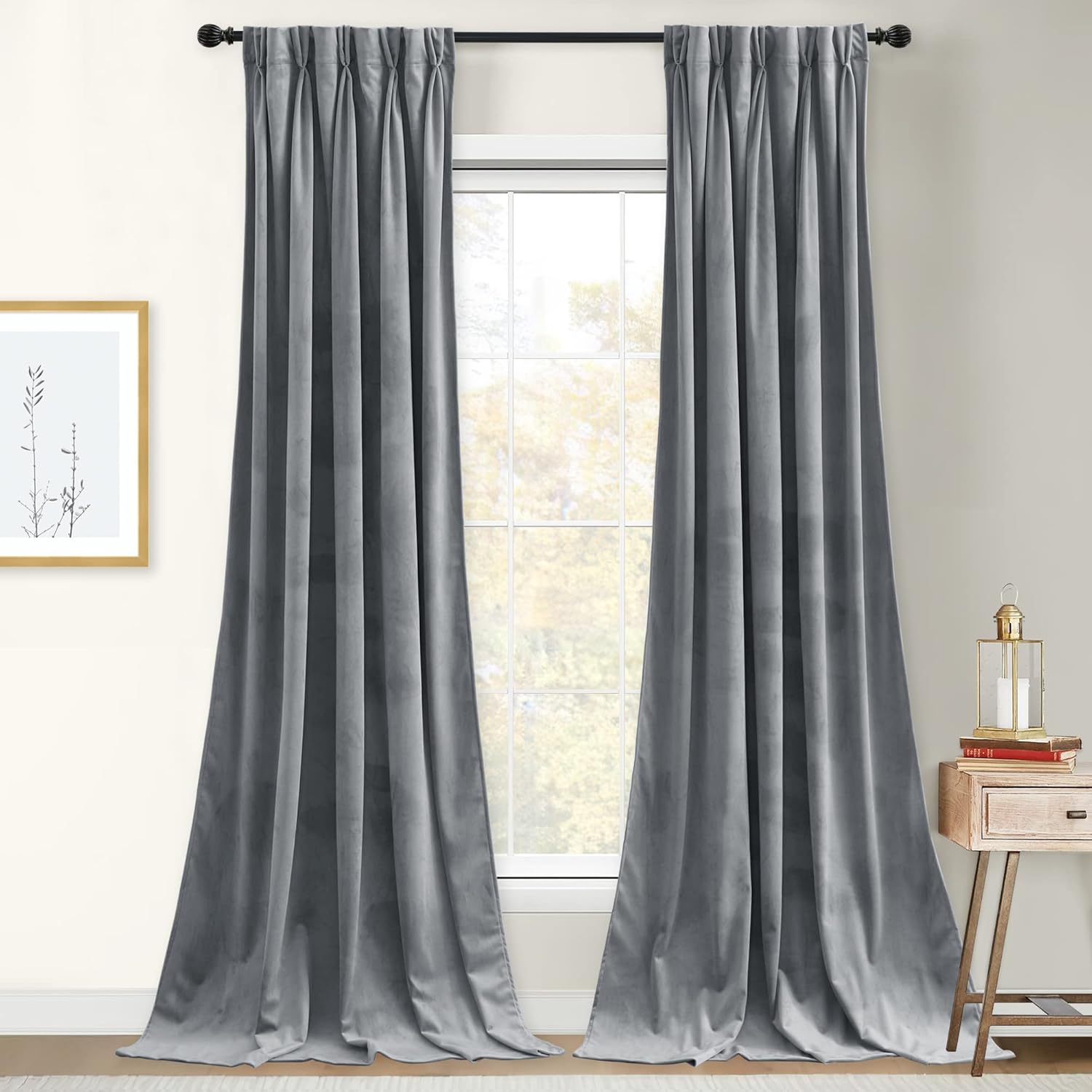 StangH Velvet Curtains Pinch Pleat 96 inches Long, Light Grey Room Darkening Privacy Window Drapes for Boys Bedroom Energy Saving Luxury Home Decor for Office, W30 x L96, 2 Panels