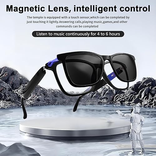 Miniatura 3 de Gafas inteligentes para hombres, gafas de sol Bluetooth transparentes para mujeres con lentes magnéticas UV400 polarizadas anti-luz azul, Bluetooth
