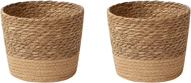 Straw Weaving Flower Pot Basket - Handmade Rattan Plant Pot with Waterproof Layer