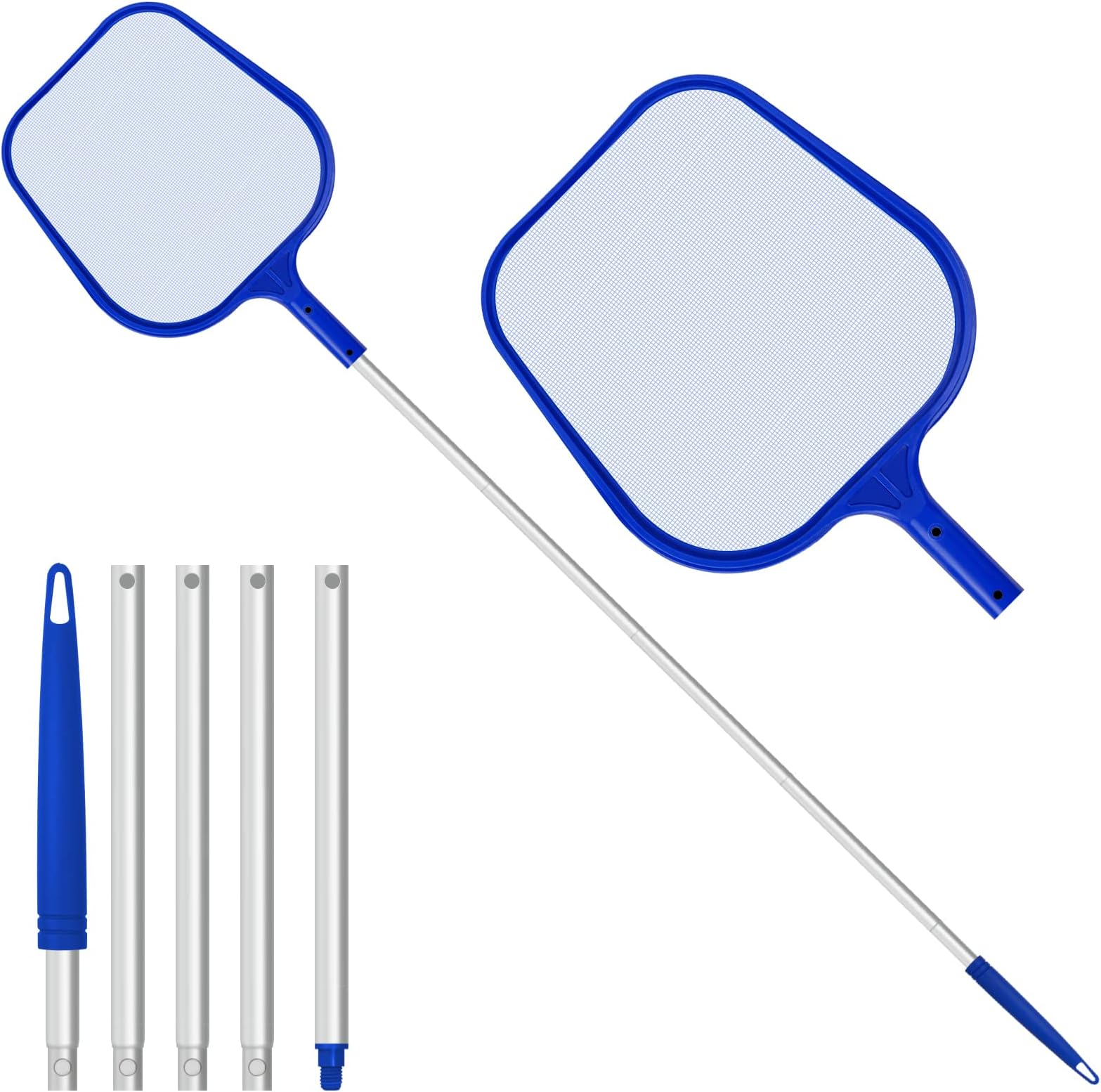 Swimming Pool Skimmer Net, Adjustable 5 Connecting 48Inch Aluminium Telescopic Pole, Pond Nets for Cleaning, Fine Mesh Leaf Skimmer Netting for Garden Pond Hot Tub Net, Blue