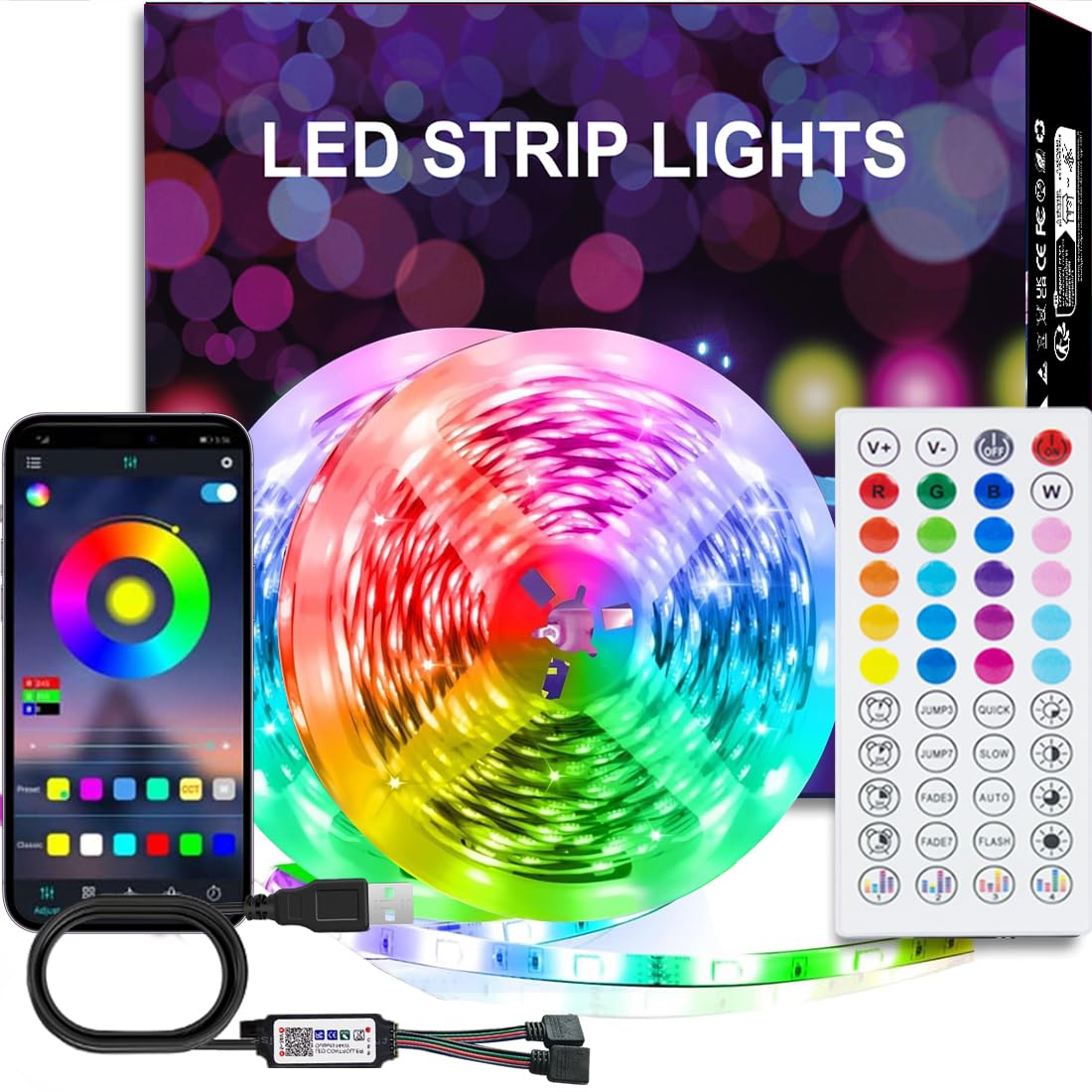 Liwqolx Led Strip Lights 20M (2 Rolls of 10M) Smart App Control Music Sync Built-in Mic with Remote Bluetooth Flexible Lights for Bedroom Party Birthday Home Room Decor