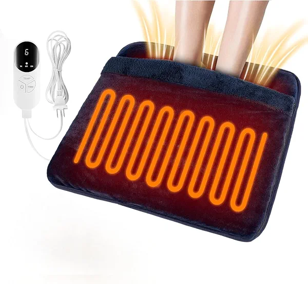Electric Heated Foot Warmer for Feet, Double Sided Feet Warmer Foot Heating Pad with 6 Levels Temp and 3 Timers, Foot Warmers for Bed, Under Desk, Office, Birthday Christmas Gifts for Women Men(Navy)