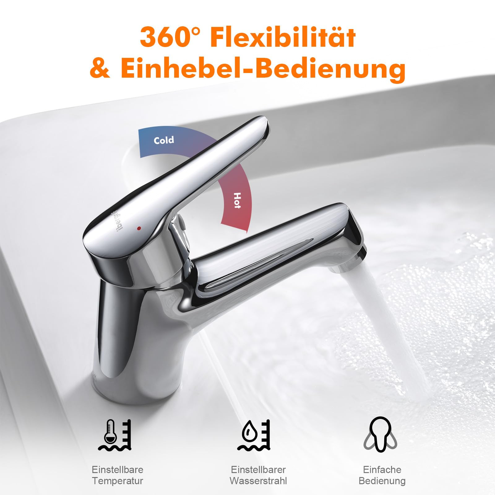 Ibergrif Wasserhahn Bad Chrom, Messing Einhebel-Mischbatterie M11050 | Keramikkartusche, 10 L/min Durchfluss, 3/8 Standard-Anschluss, Waschbeckenarmatur Messing