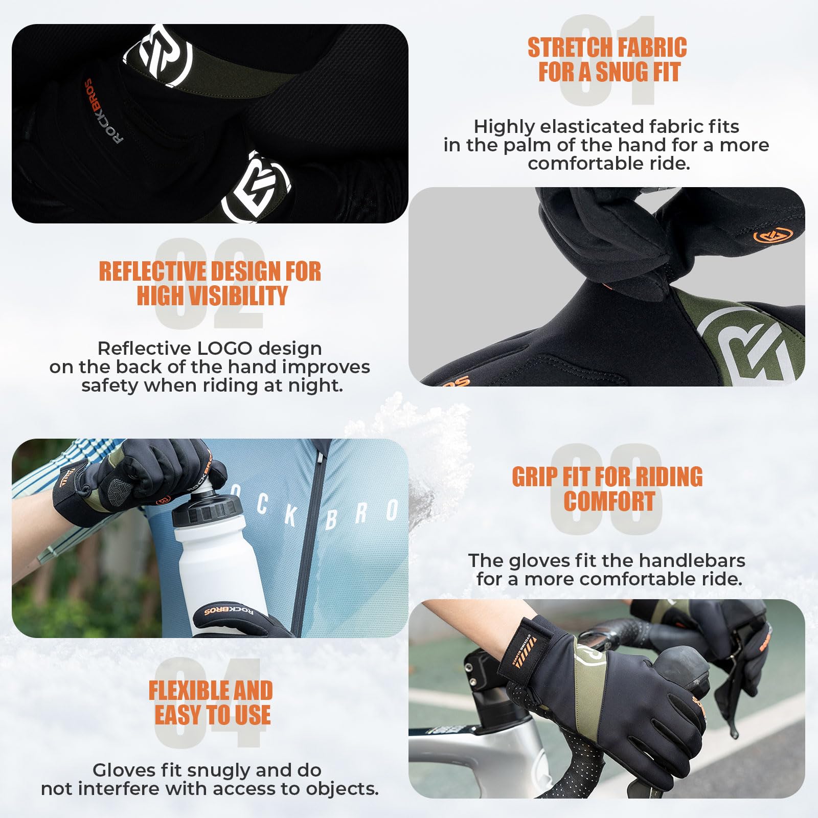 ROCKBROS Fahrradhandschuhe Herren Lang, Touchscreen Warm Skihandschuhe Atmungsaktiv Laufhandschuhe Schneehandschuhe MTB