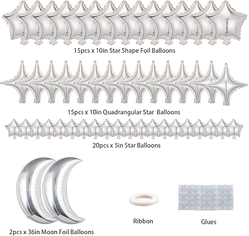 Miniatura 6 de 52 globos grandes de Mylar de 36 pulgadas, globos de papel de aluminio de estrella, globos de cuatro puntas, graduación, baby shower, despedida de