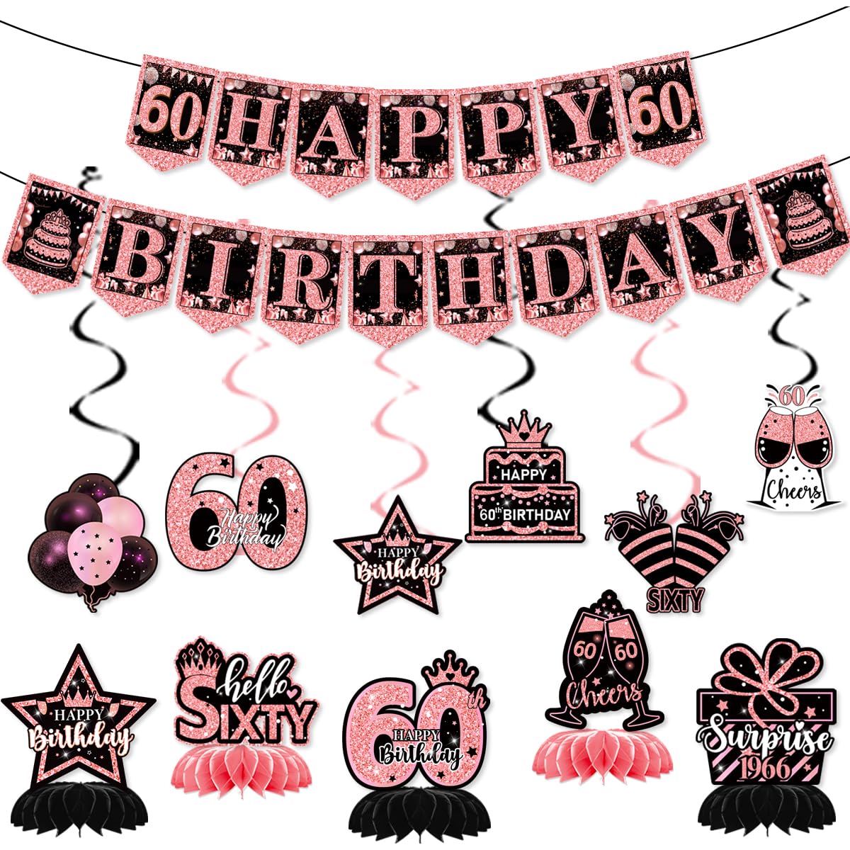 AOFUSEN 60th Birthday Decorations for Women Rose Gold 12pcs