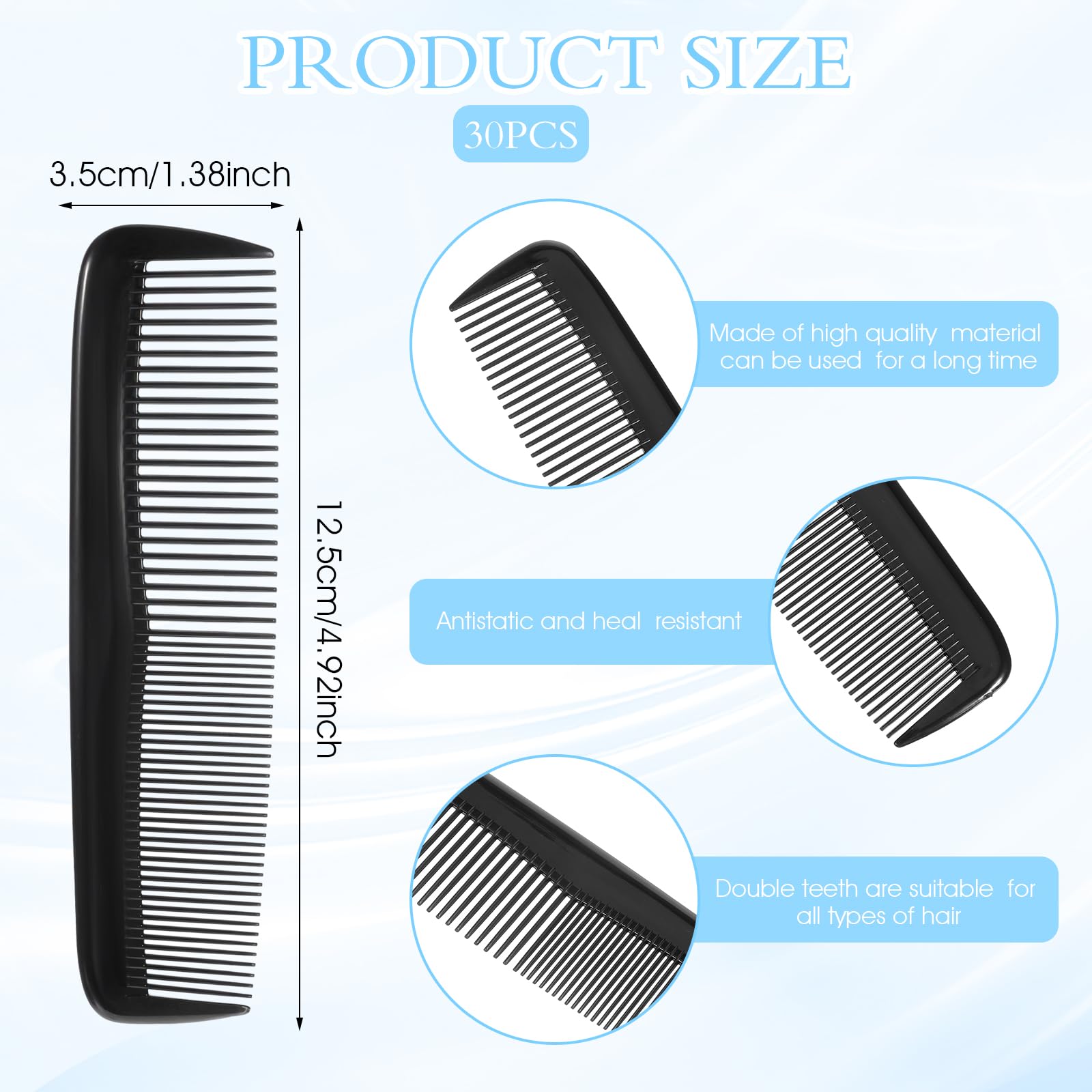 Xinjoduz 30Pack Pocket Combs for Men Women 5 Inch Black Combs Bulk with Wide and Fine Teeth - Image 2