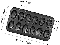 Vista 2 de Madeleines 12 Cavity Madeleine Baking Mould Carbon Steel with Non-Stick Coating for Oven Baking Chocolate Brownies Biscuits, Black