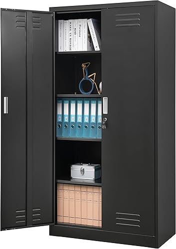 Gabinete de almacenamiento de metal, gabinetes de bloqueo de 71 pulgadas con puertas y estantes ajustables para garaje, oficina, hogar, almacén,
