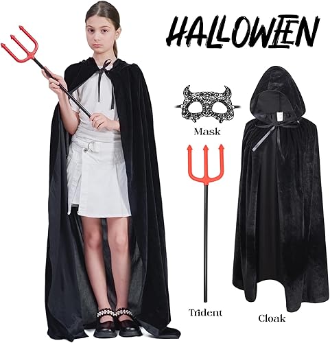 Miniatura 2 de Ponchos unisex con capucha de longitud completa, de terciopelo, disfraces de Halloween, capa de bruja