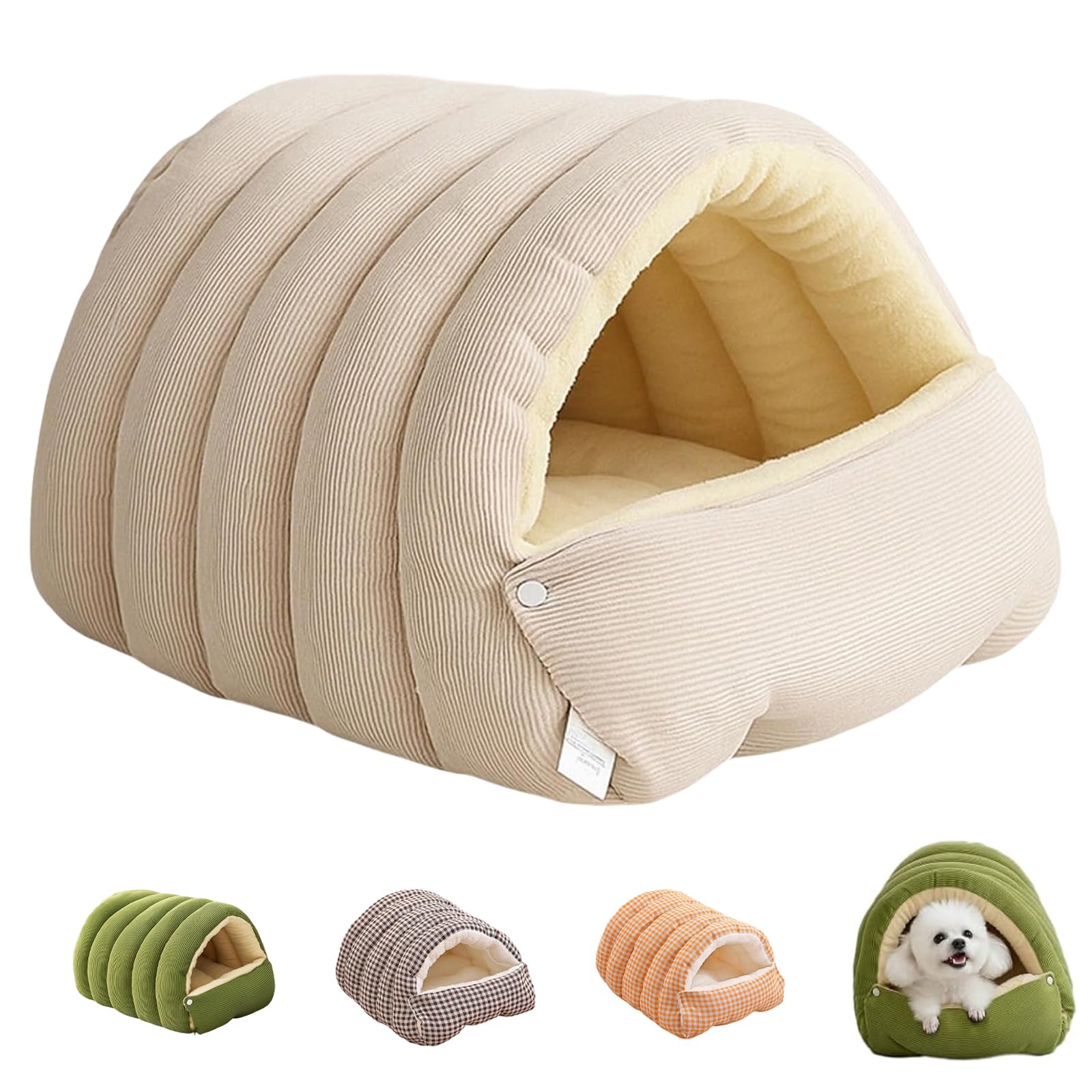 Cozy Monster Cat Bed, Indoor Removable Pet Cave, Indoor Cats with Removable Cushion, for Kittens and Small Dogs (Beige, M)