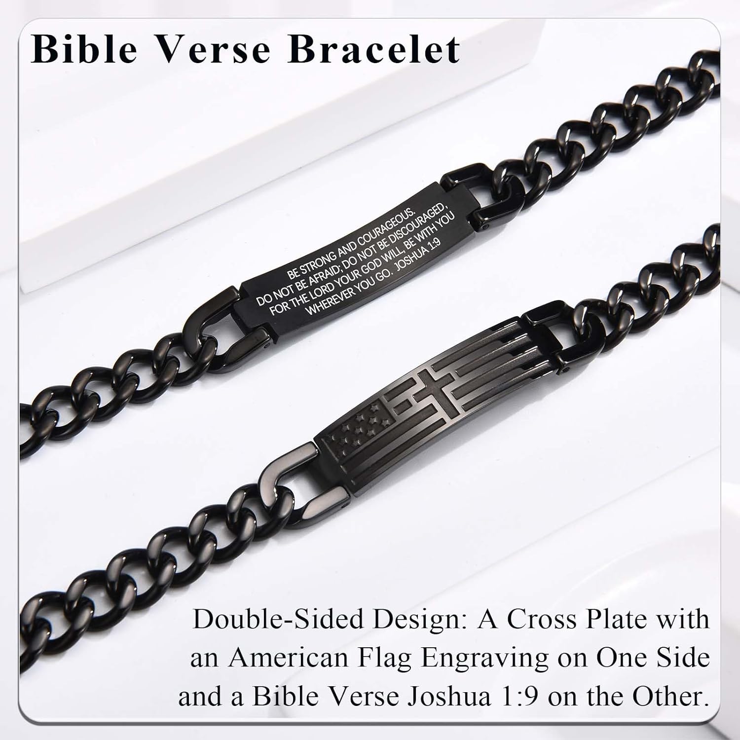Bible Verse Bracelets, Christian Gifts for Men, Stainless Steel American Flag Cross Bracelet Religious Catholic Gifts for Men Teens Boys - Image 2