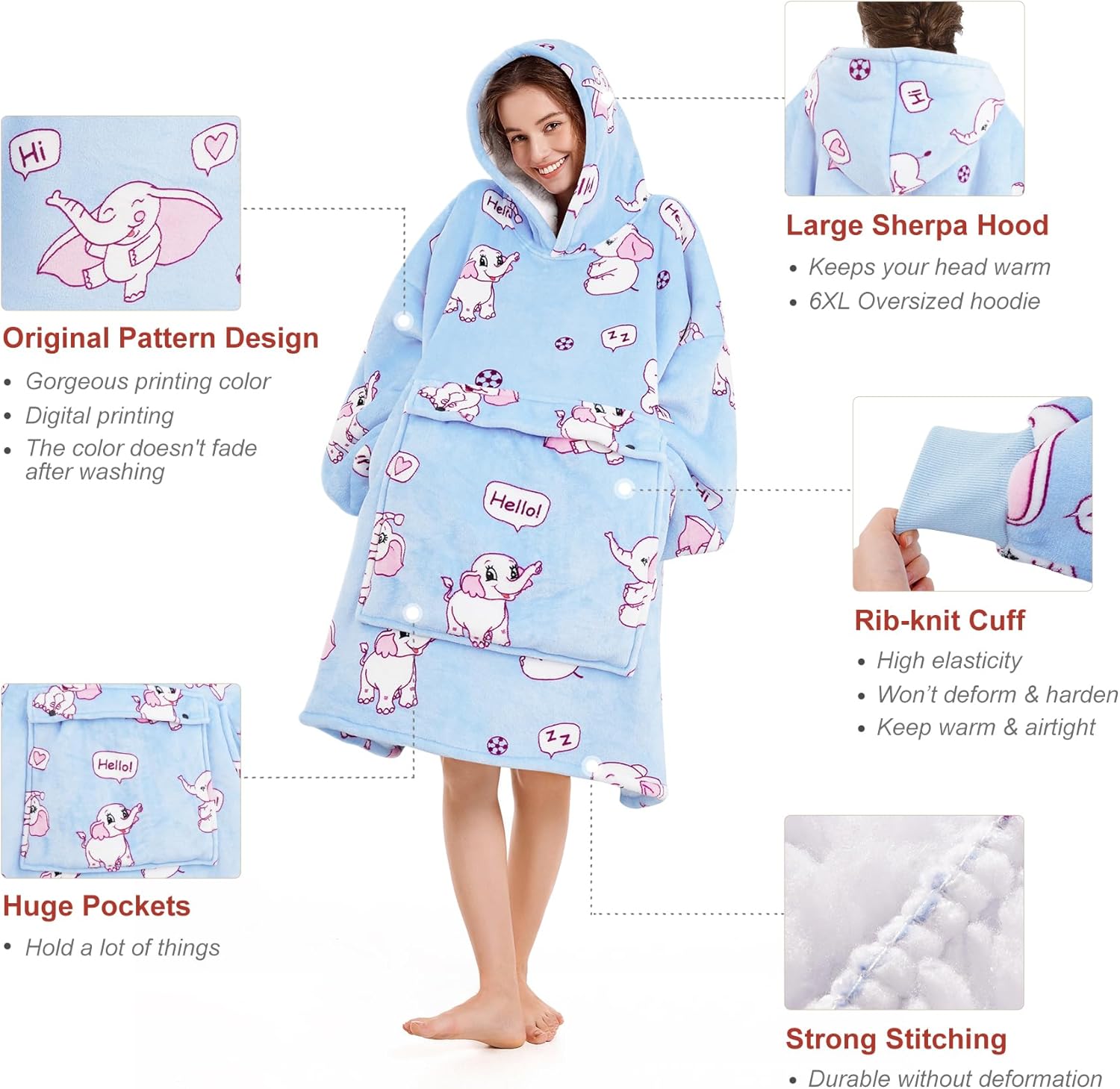 Narecte Cozy Oversized Blanket Hoodie Wearable Blanket Adults Soft Hooded Blanket Hoodie Birthday Gifts for Women Christmas - Image 3