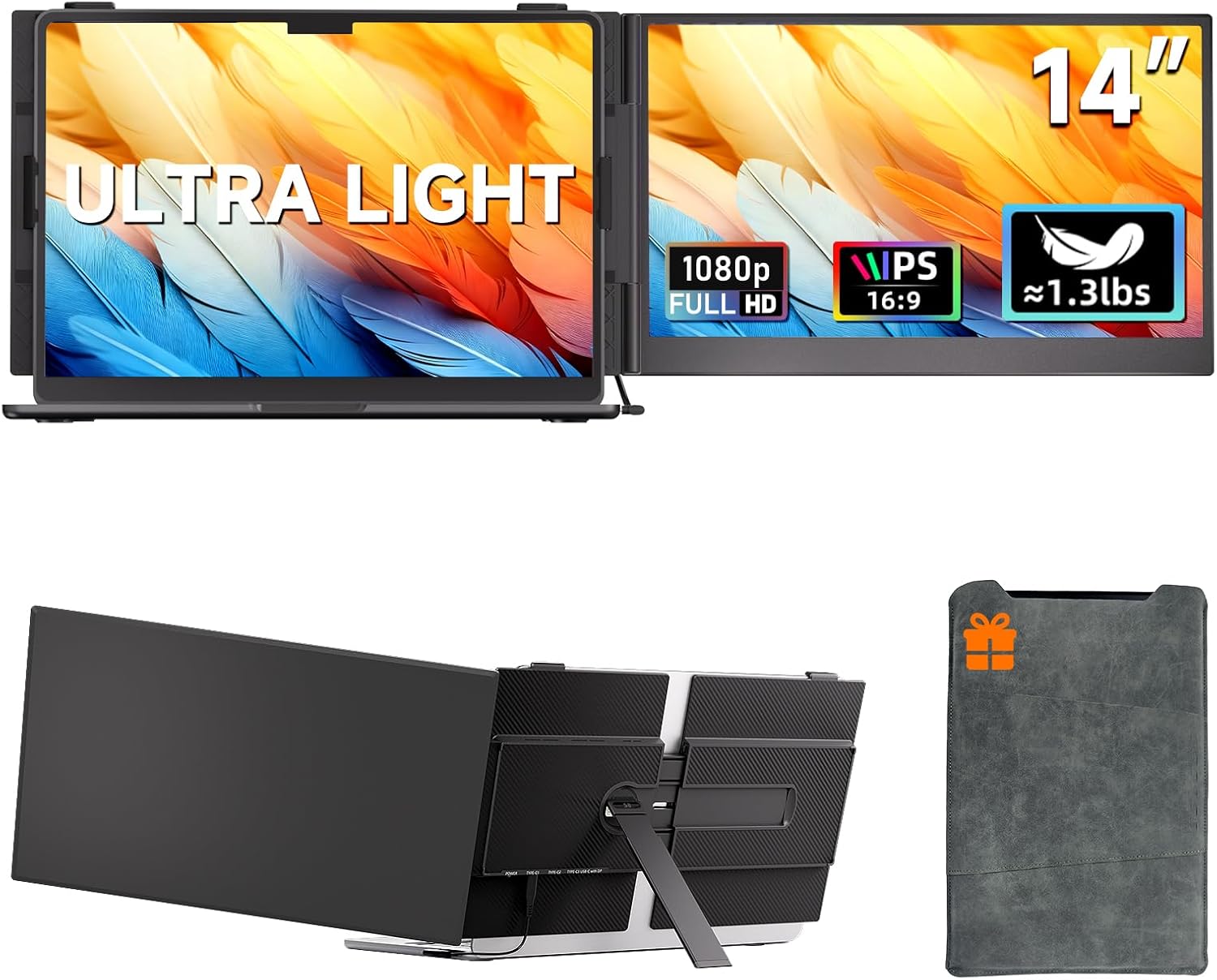 Laptop Screen Extender, 14" 1080P FHD Low Blue Light Portable Monitor for Windows/Mac, Plug and Play Dual Screen