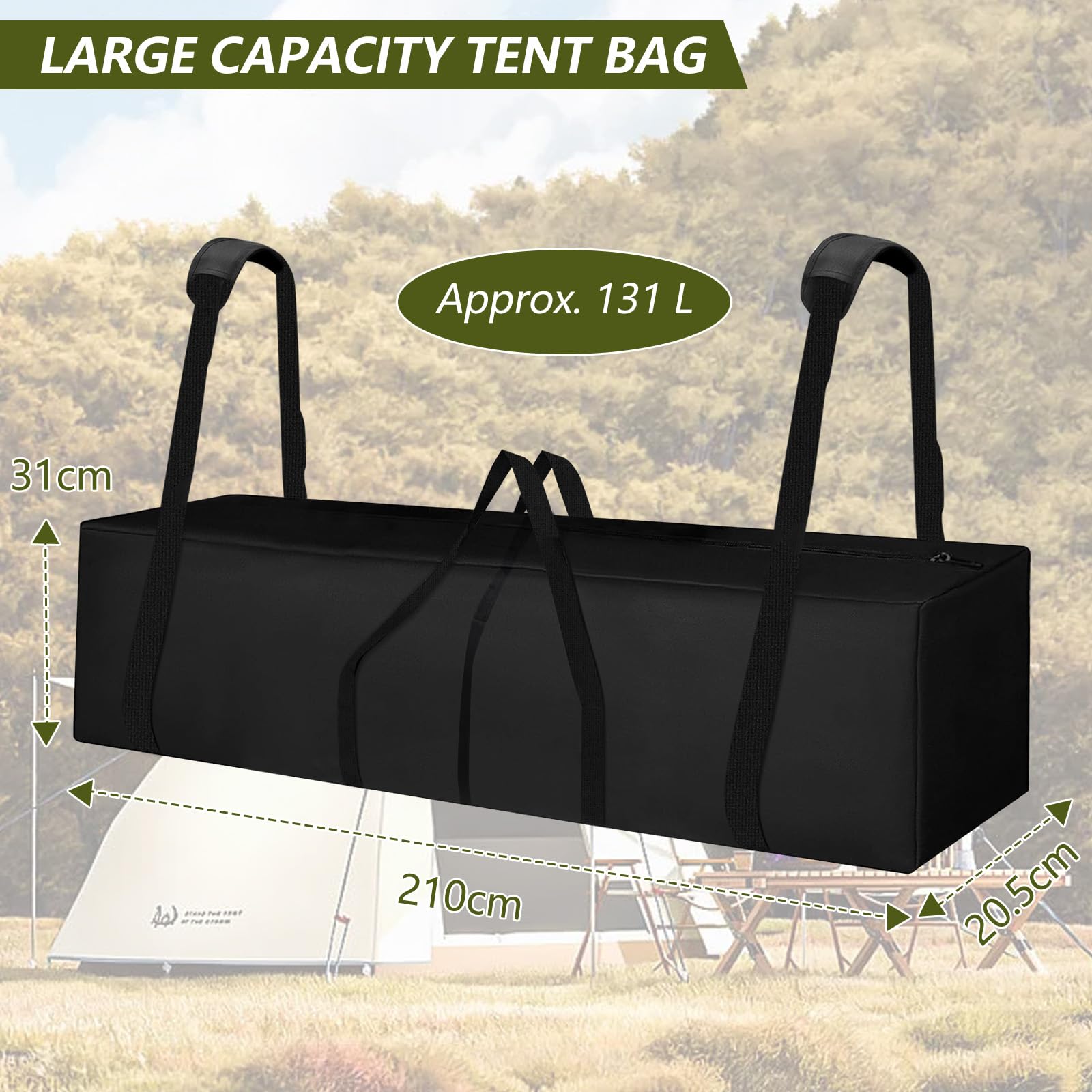 Sac de Tente 210 cm avec Poignées Rembourrées et Fermeture Éclair Bidirectionnelle pour Poteau de Tente et Camping