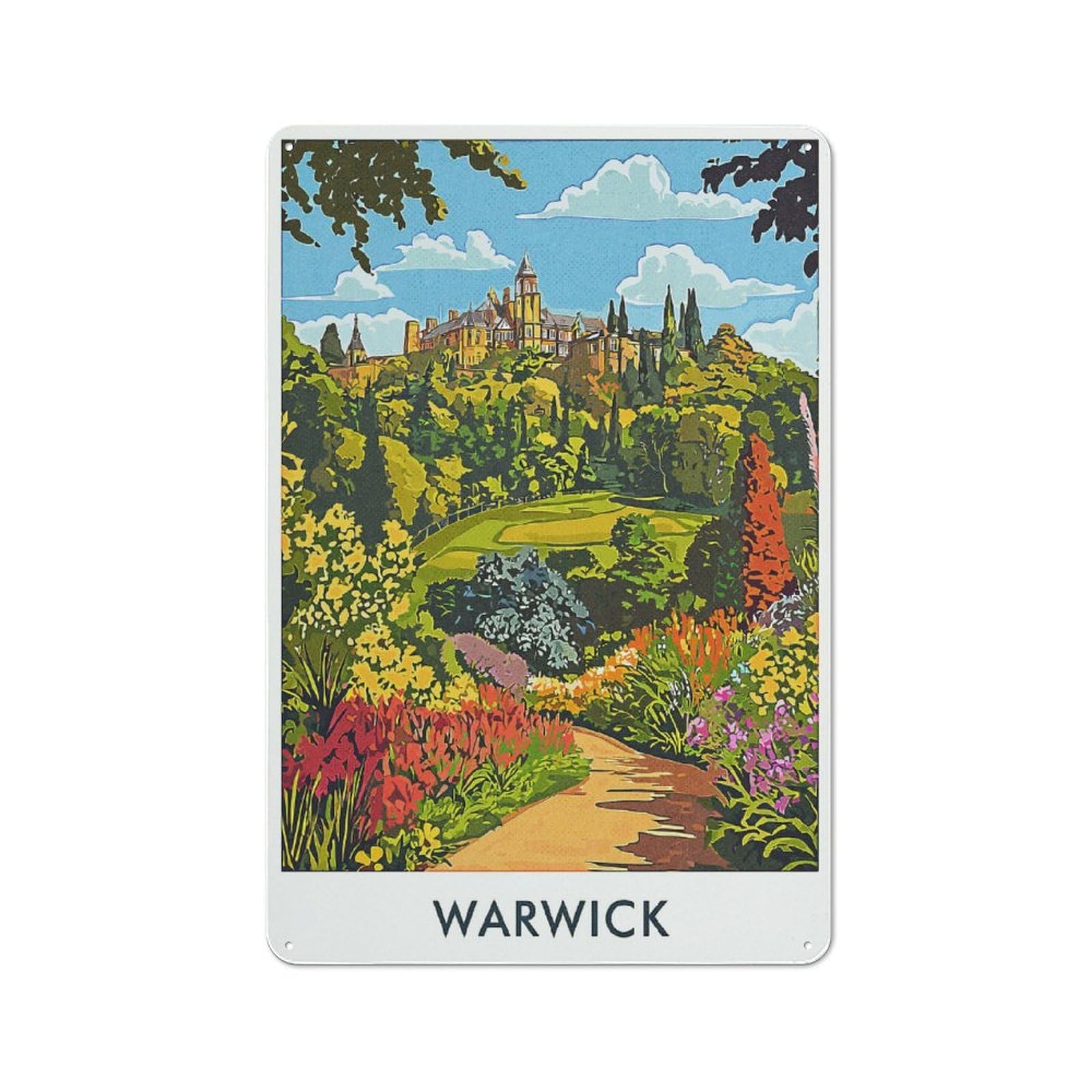 Warwick Castle Garden Classic Metal Wall Decor 30x20cm, Office Metal Sign for Workspace, Cafe, Shop Or Desk Area