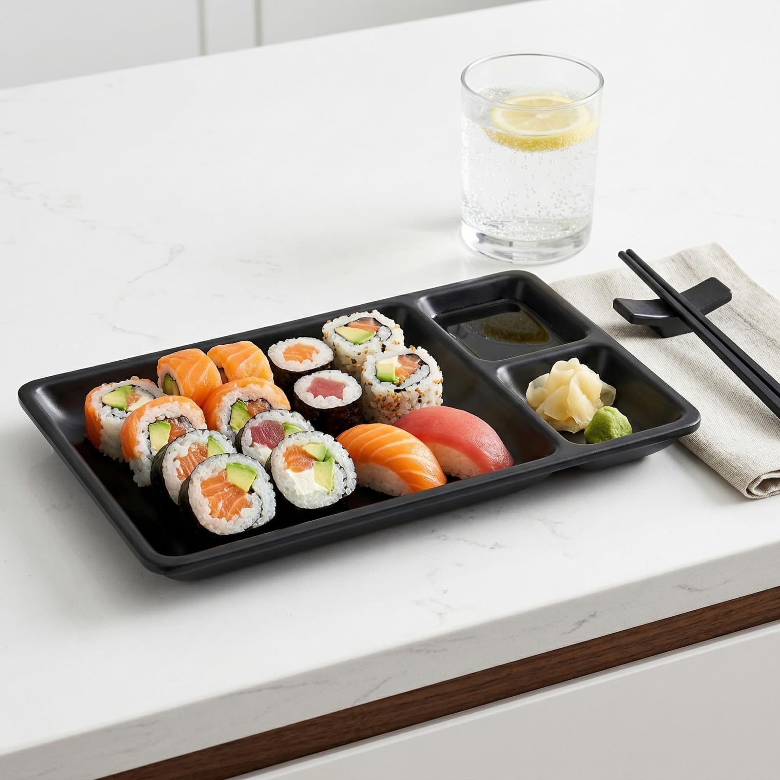 Pumtus Juego de platos japoneses de sushi de 16 piezas, juego de servir de sushi de melamina, juego de vajilla de sushi, incluye 4 platos de servir sushi, 4 platos de salsa de soja, 4 pares de