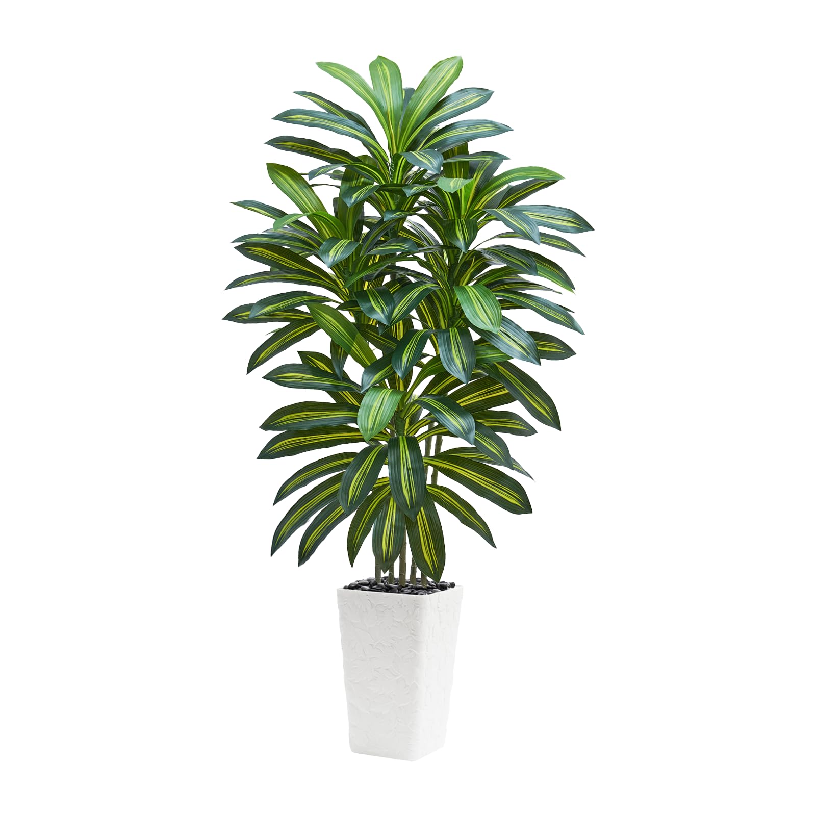 artificial dracaena tree 5ft - fake tree with white tall planter - artificial plant for living room indoor, tall faux yucca potted tree for home office decor