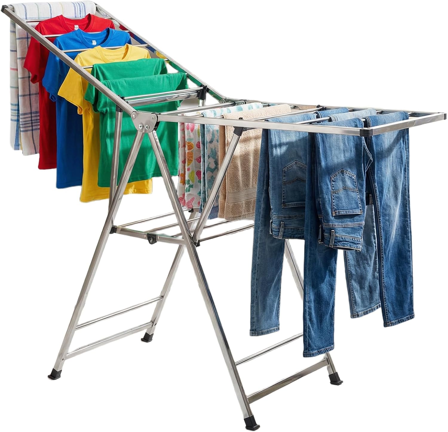 Clothes Drying Rack Foldable, Stainless Steel Laundry Drying Rack Collapsible for Sweater Towel Shoes Indoor & Outdoor