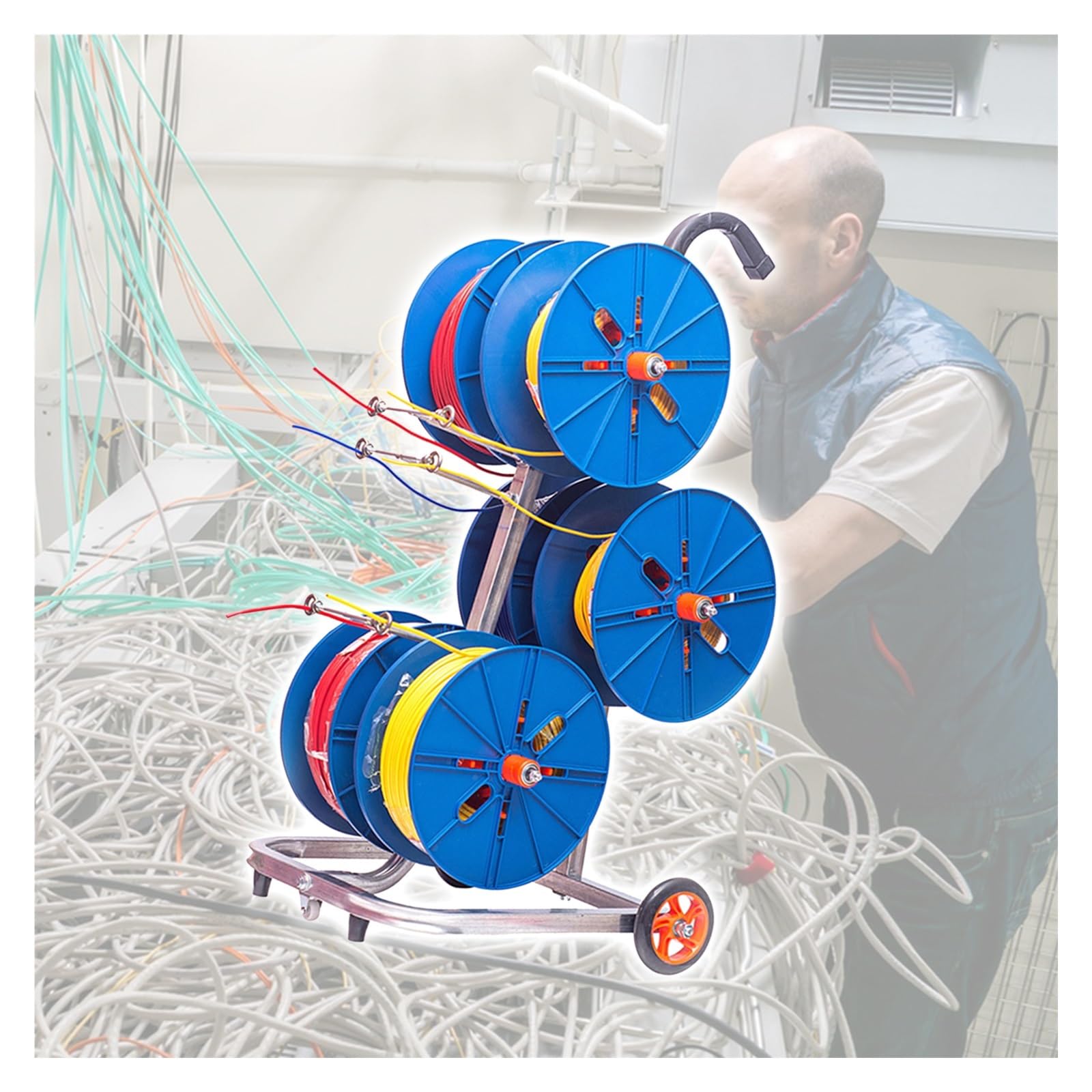 WDSOPK Cable Reel Dispenser Mobile, for Electrician/Mechanical Engineer - Heavy Duty Wire Spool Rack Holder for Cables/Wires/Ropes/Paracord - Cable Spool Stand, Easy to Move