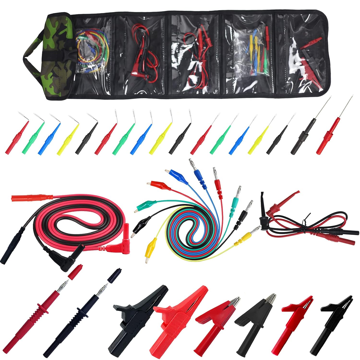 34-in-1 Test Lead and Test Probe Kit for Multimeter Tester | Lead Extension Right Angle to Straight 4mm Banana Plug Connectors Meter Leads | Multi-Type Back Probe Set | Alligator Clips
