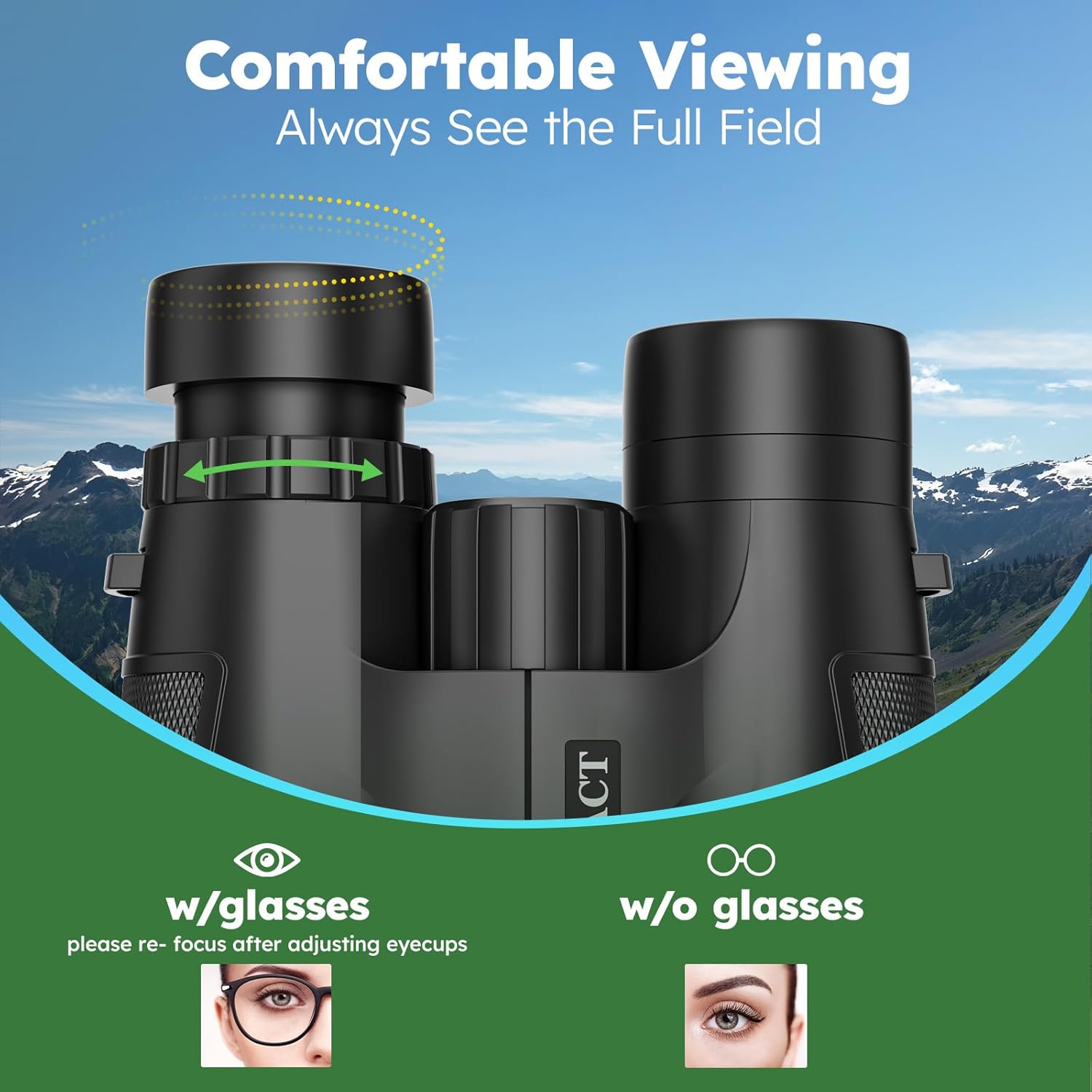 Binoculars eyecup adjustment for glasses wearers