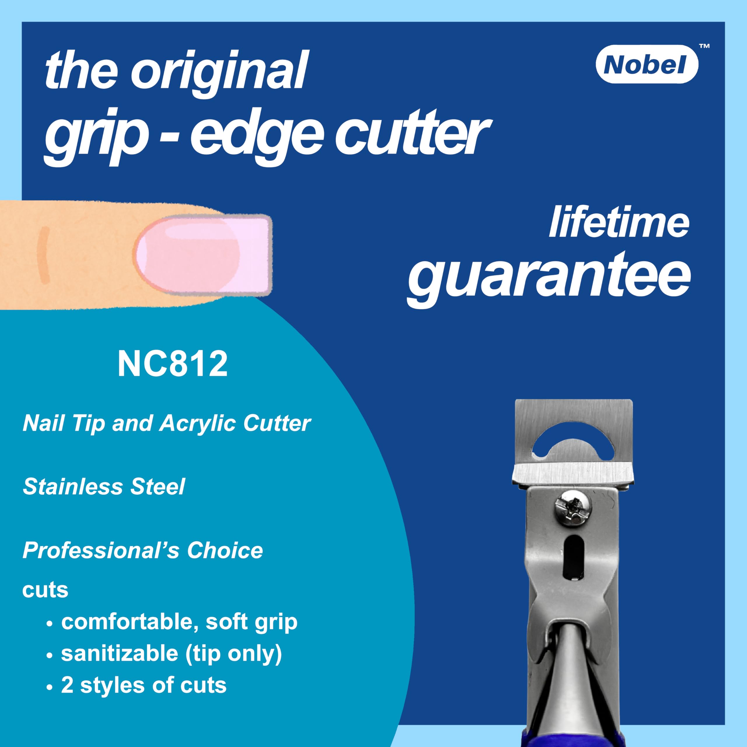 Nobelcrafts - Acrylic Grip Edge Cutter - Professional Stainless Steel False Nail and Tip Cutter with Mult-Cut Options and Comfortable Grip (Violet)