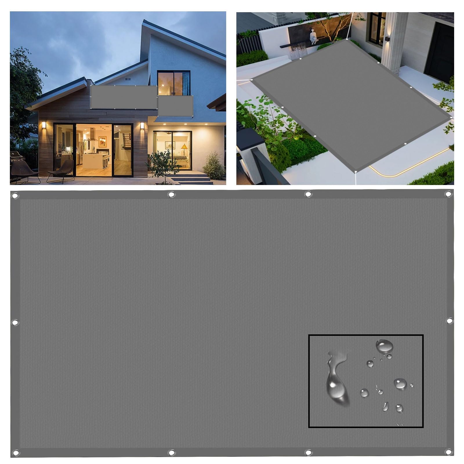 Voile d'ombrage rectangulaire 3.5x9m imperméable gris clair pour terrasse