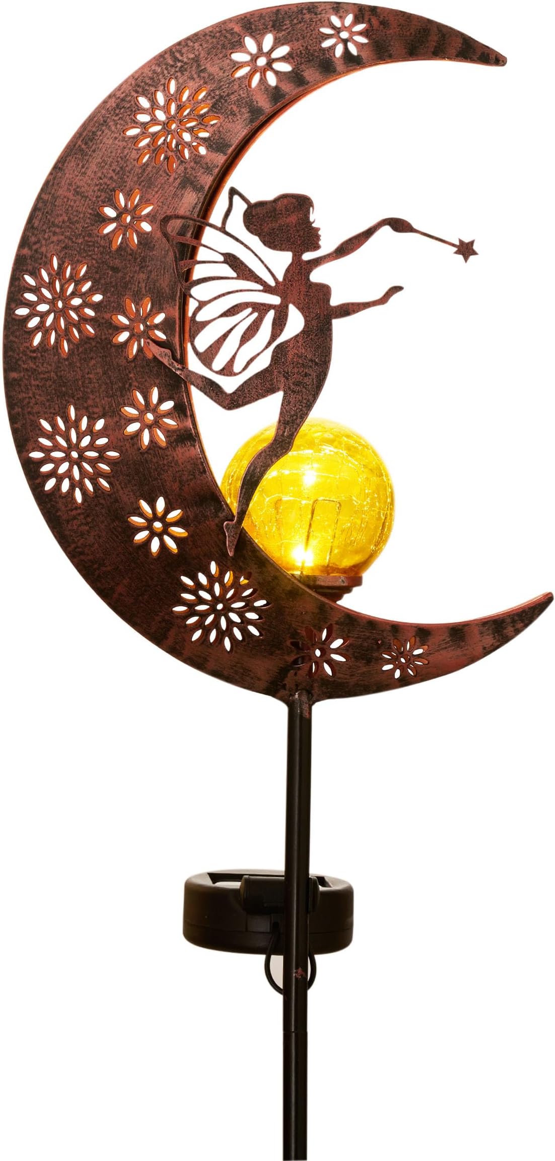 TERESA'S COLLECTIONSGarden Ornaments Outdoor, Mum Gifts for Mothers Day, Large Waving Wand Fairy & Moon Solar Light, Solar Stake Lights with Crackle Glass Ball for Lawn Path & Flower Pot, 40inch