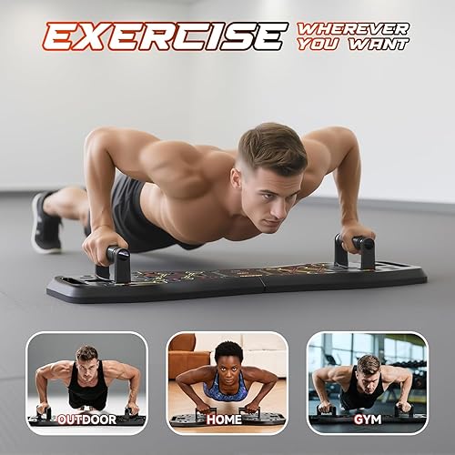 Miniatura 4 de LALAHIGH Push Up Board,36 in 1 Home Gym Equipment with Ab Roller Wheel & Resistance Bands, Portable Foldable Workout Board for Full Body Strength