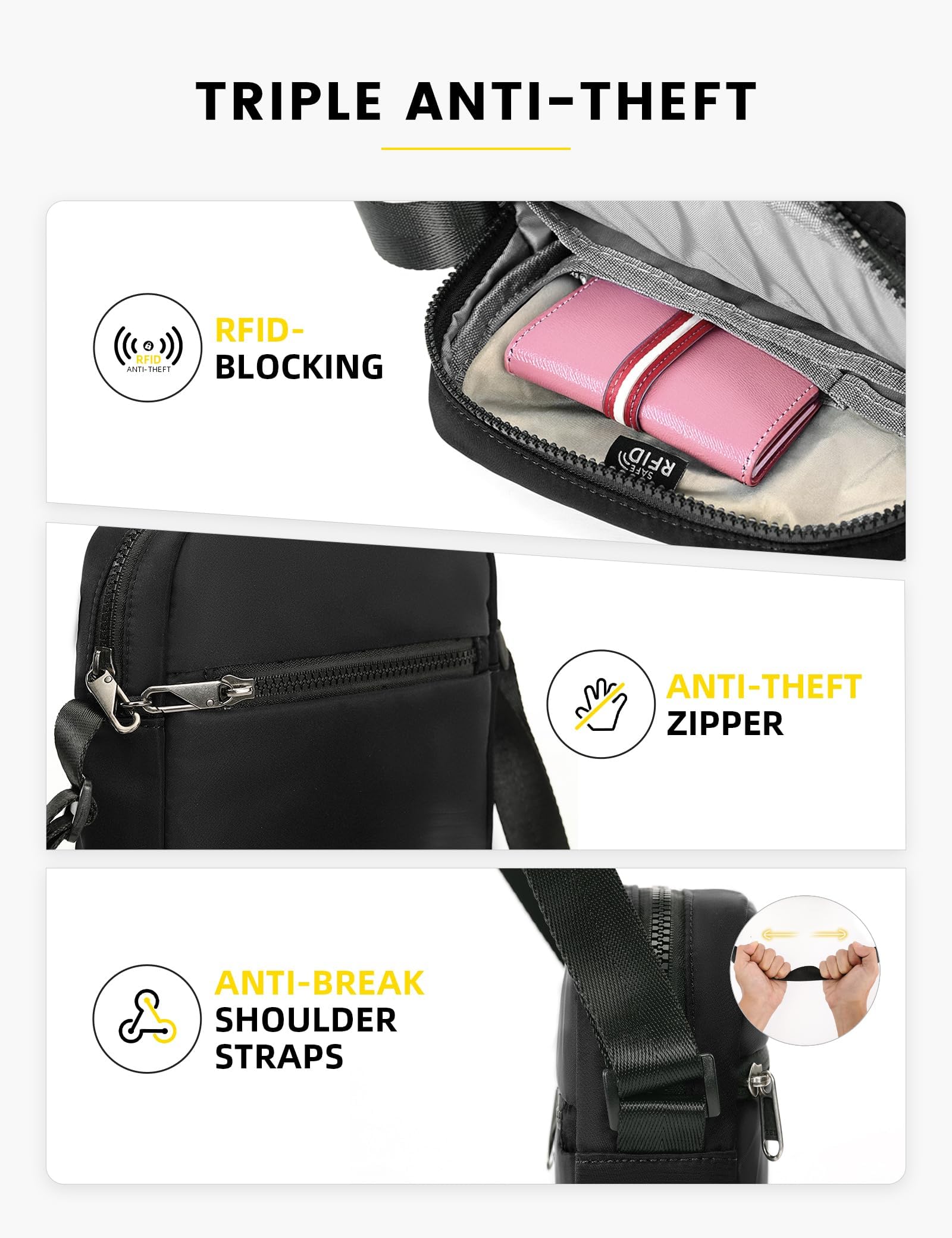 HALOVIE IHIKER3 Unisex Anti-Diebstahl Mini-Umhängetasche | Kleine Schultertasche, Crossbody & Messenger für Reisen, Flugreisen und Festivals
