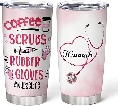 Vista 11 de Hyturtle Regalos personalizados para enfermeras para mujeres, cumpleaños, Navidad, estetoscopio, enfermera, vaso de acero inoxidable con nombre