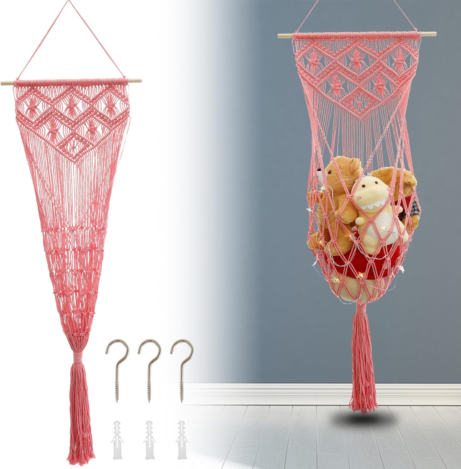 Stuffed Animal Hammock Pink Wall Hanging Toy Hammock Corner