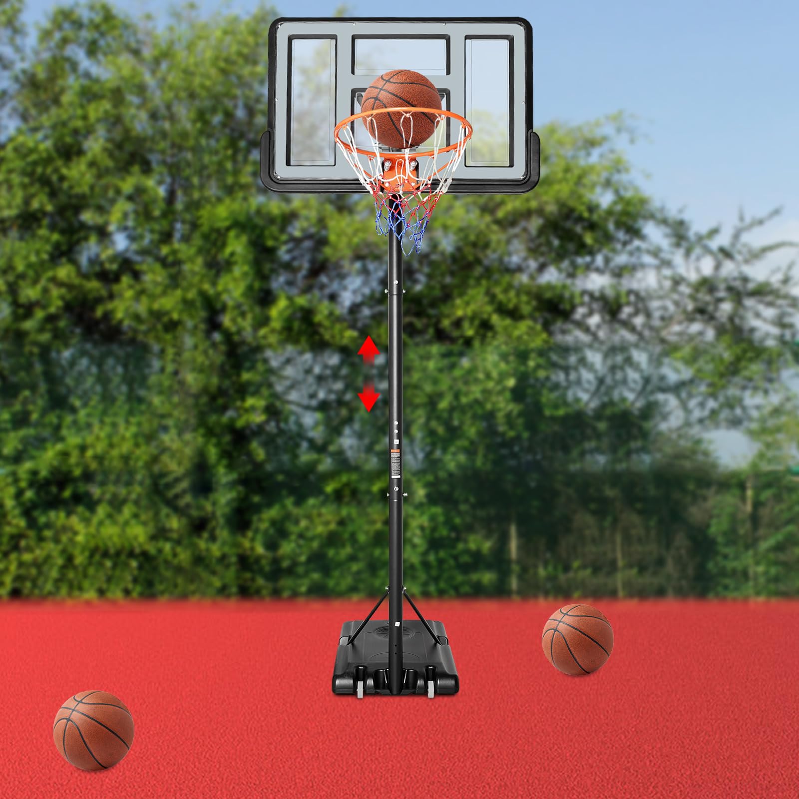 Canasta de baloncesto al aire libre, altura ajustable, soporte para canasta de baloncesto para exteriores, 1,7 – 3,05 m, cesta móvil con ruedas, base estable rellenable, para jardín, patio, parque