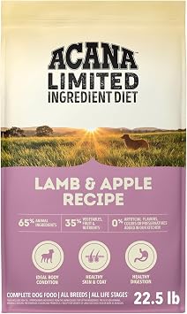 ACANA Limited Ingredient High Protein Dry Dog Food Lamb & Apple, 22.5lb Bag | Sensitive Stomach, Grain Free, High Protein, Made in the USA, Includes Probiotics, Omega-3 Fatty Acids, Limited Ingredient