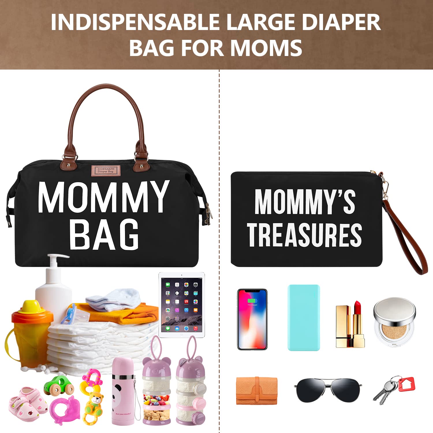 DOFASAYI Diaper Bag Tote - Mom Bag with Changing Pad, Waterproof Baby Diaper Bag Backpack, Large Travel Essentials Tote Bag Unisex, Black