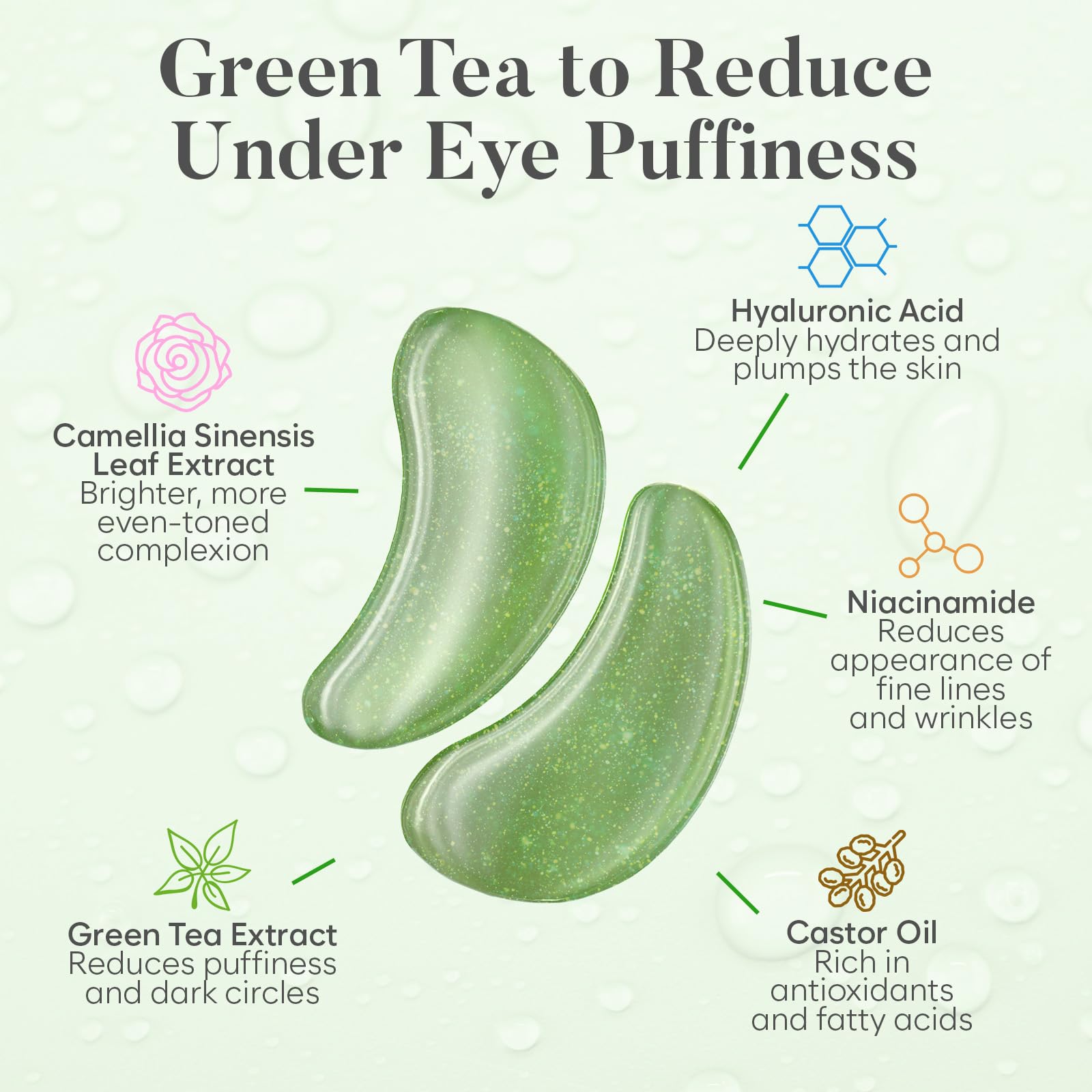 BLOOMORA Green Tea Under Eye Gel Patches (30 works) - - Masks for Puffiness & Dark Circles - Collagen Eye Patches - Image 2