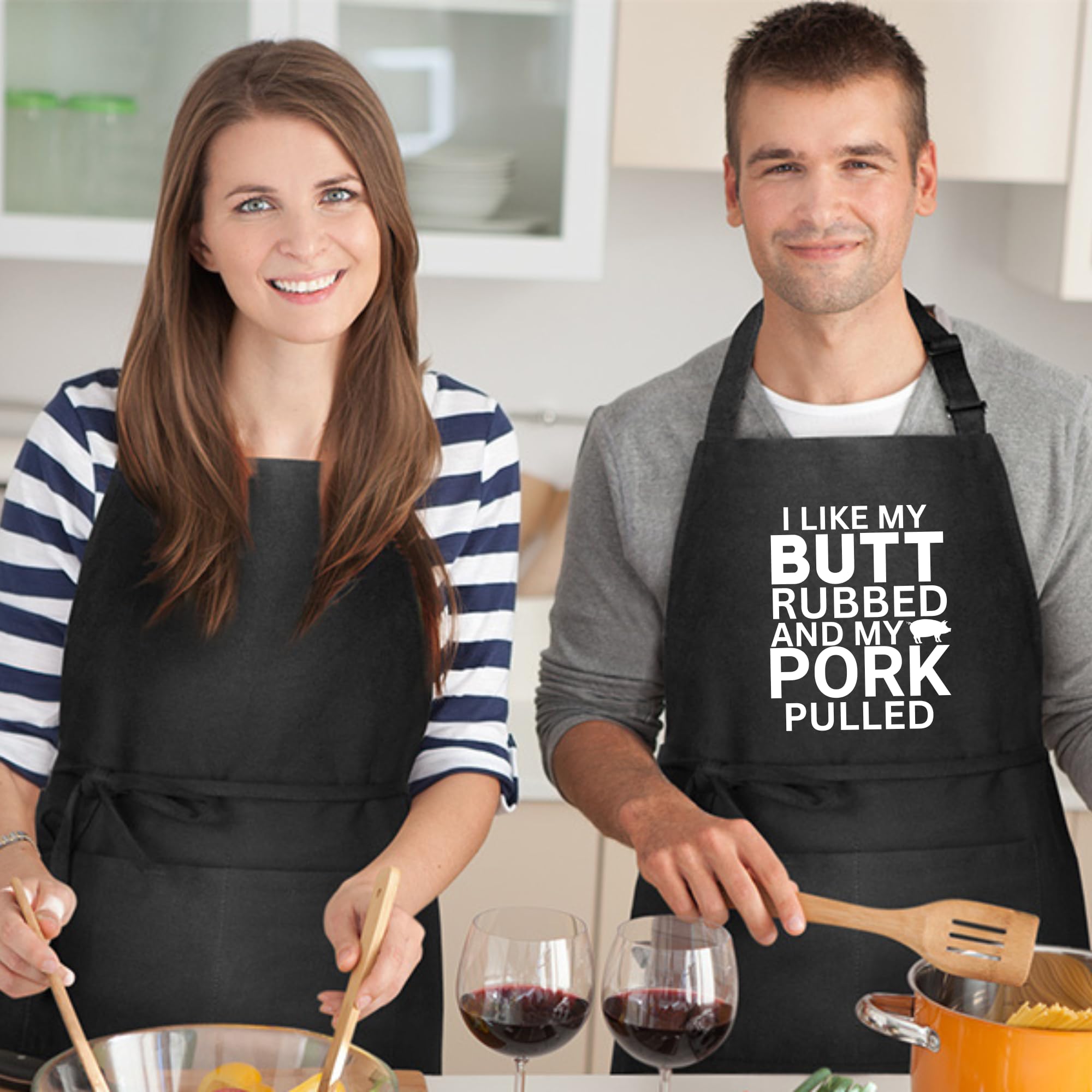 Delantales divertidos con texto en inglés "I Like My Butt Rubbed and My Pork Pulled" para mujer, regalo para su chef, delantal de cocina, delantal de barbacoa, regalo para el día del padre,