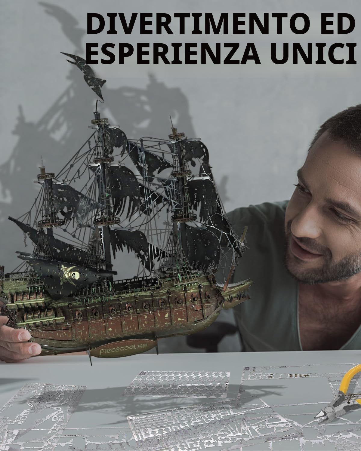 Piececool 3d Metal Puzzle Nave Pirata, L'olandese Volante 3D Puzzle Metallo per 340 Acciaio Inossidabile, 1:1 Ripristina, Regalo di Compleanno, modellismo da costruire adulti, 369 Pezzi