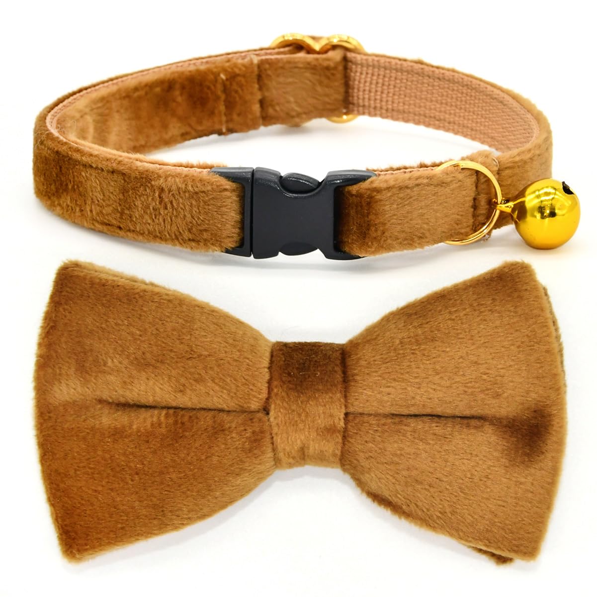 Collar de terciopelo terracota para gato con lazo elegante Kamercy