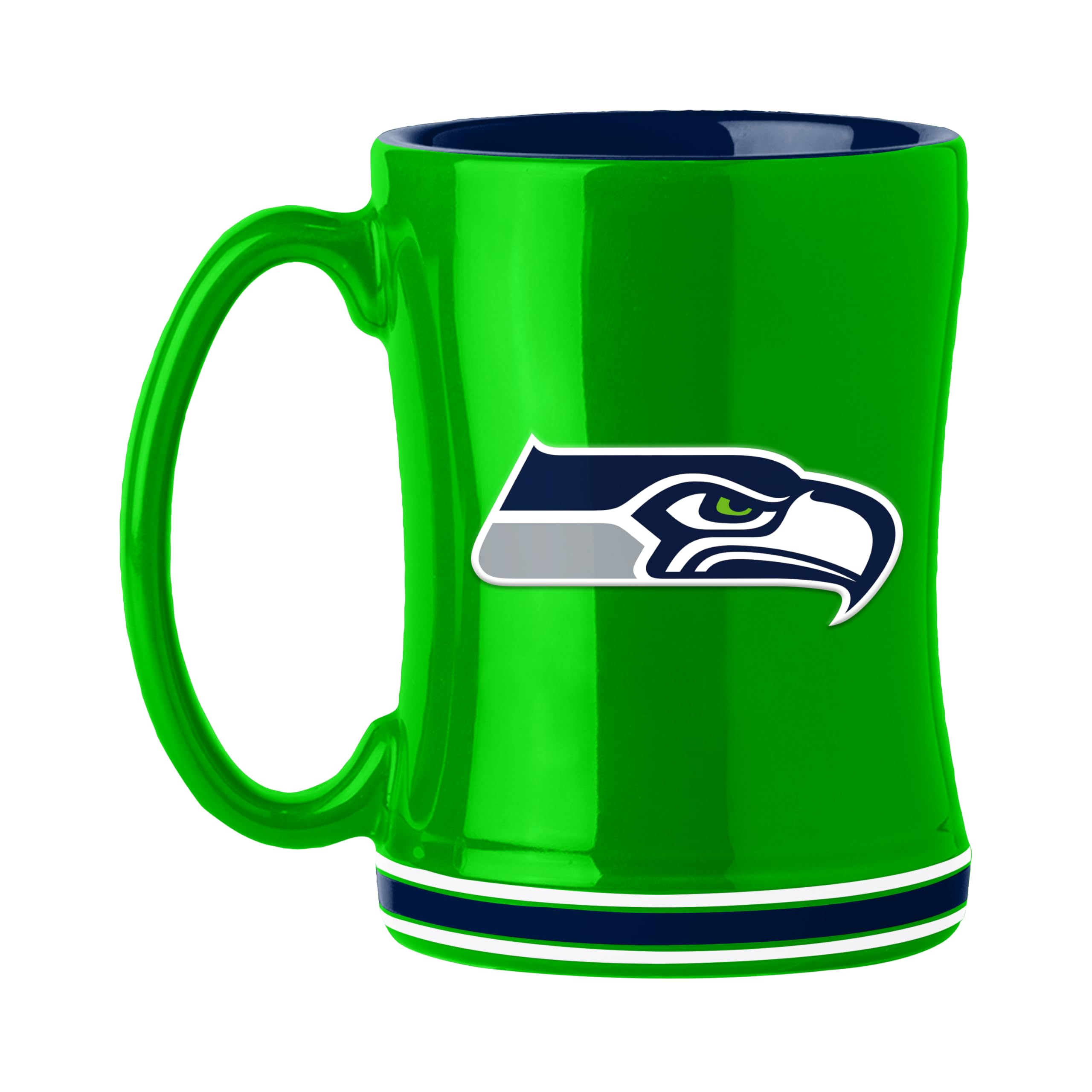 FANMATS NFL Seattle Seahawks 14 oz Relief Coffee Mug — 14 Fluid Ounces | Ceramic | Sculpted 3D Logo | Team Color | Great Gift