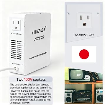 Yinleader 1500W US 120V to 100V JP Japan Voltage Converter Step Down Transformer Perfect for Japanese Electronics White