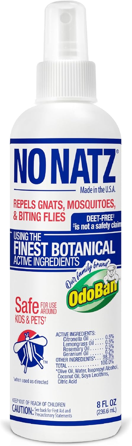 No Natz Botanical Insect Repellent, DEET-Free, Made with Natural Essential Oils, Non-Greasy Formula, Made in The USA, Fresh Scent, 4 Ounce Spray Bottle
