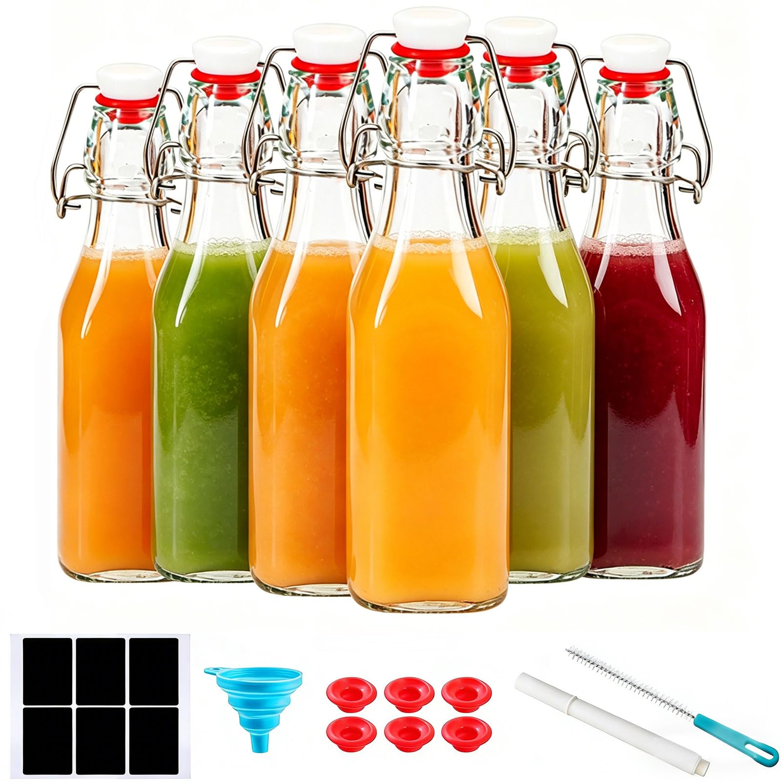 Yeqqzq Transparent 6 Pack 250Ml Flip Top Glass Bottles, Swing Top Glass Bottles With Airtight Lids For Brewing, 2Nd Fermentation And Homemade Extracts For Kombucha, Kefir, Vanilla, Juice, Tea, Beverages, Soda, Oils, Vin