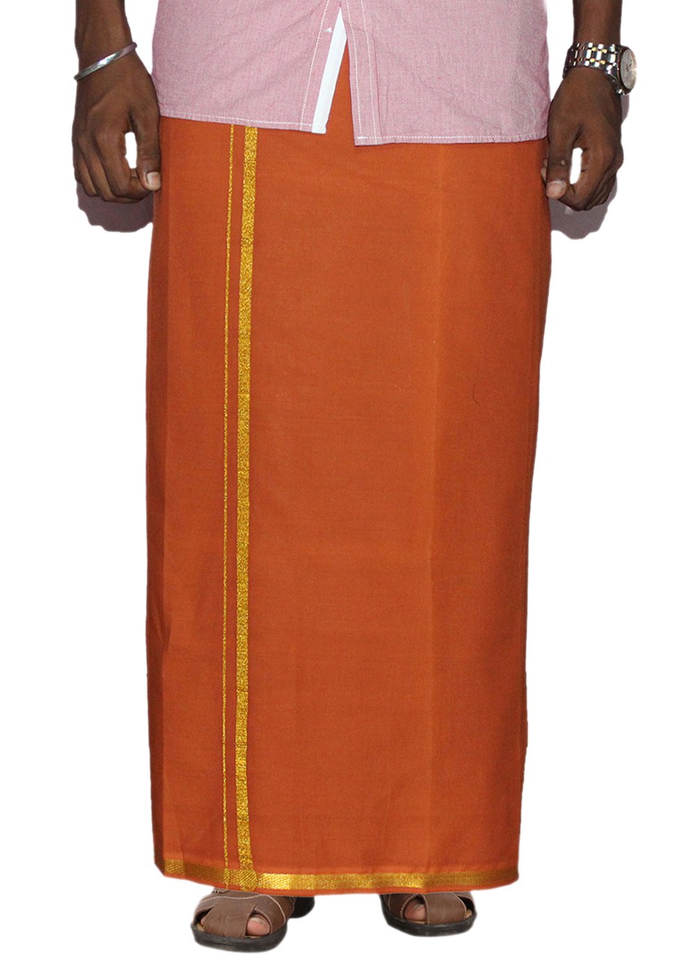 Prakasam Cotton Men's Single D.Kavi Colour With Jari Border Welcro Pocket Dhoti (Hip Size-30)-(Length-42Inches)