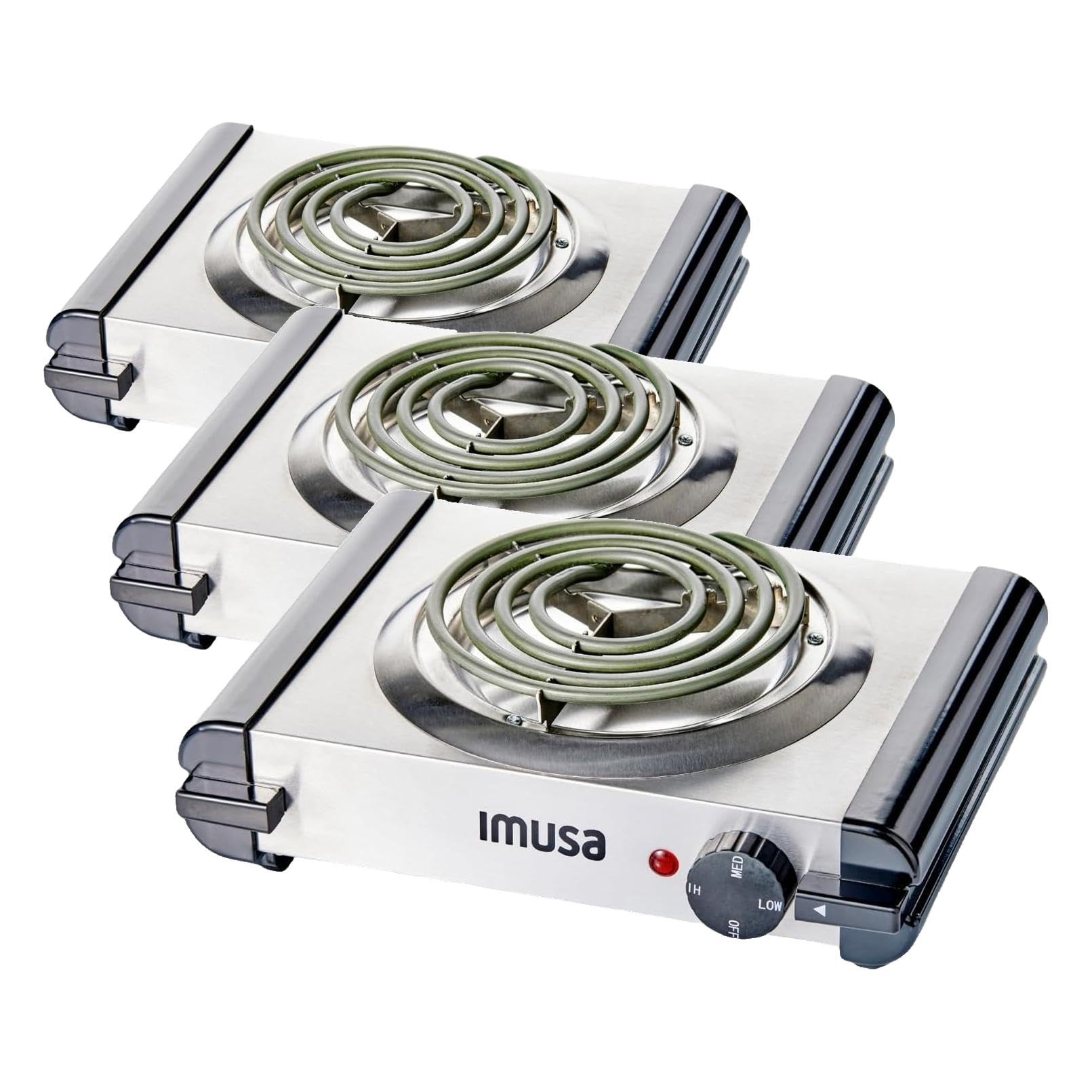 IMUSA USA GAU-80311 Electric Single Burner 1000-Watts, Stainless Steel, Silver (Pack of 3)