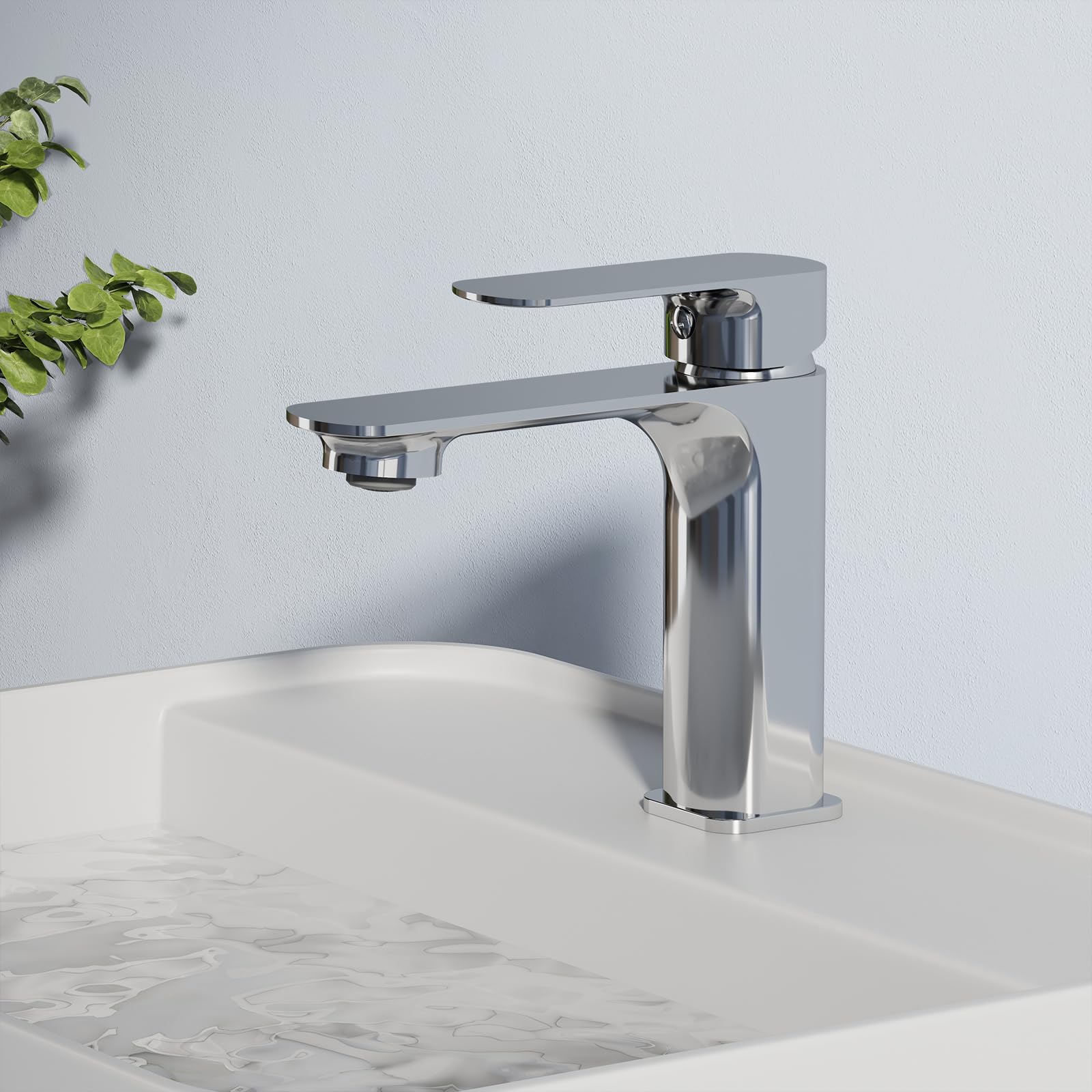 EMKE Grifo de Baño, 166x152x45 mm, Cuerpo de Latón, Mezclador para Lavabo, Grifo de Cocina con Aireador, Cartucho Cerámico, Acabado Cromado, Instalación Fácil